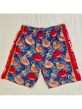 Flow Society Lacrosse Shorts Boys XL Frisbee Dogs Attack Lax Summer Red Blue